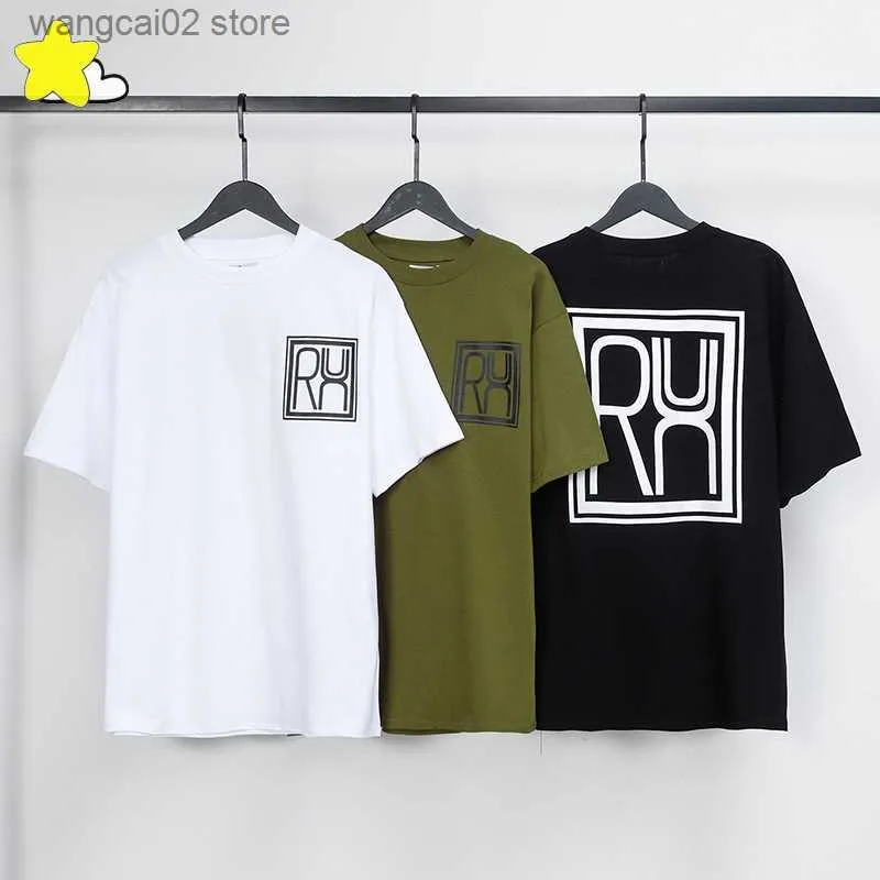 Men's T-Shirts Line Square Black White Green Rhude T-Shirt Men Women High Quality Oversized RHUDE Short Sleeve Tee T230602