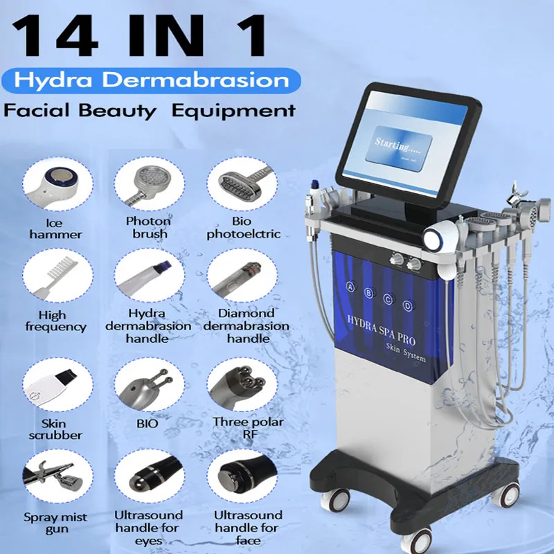 Bio Photon Hidening Microdermabrasion Machine 14 w 1 Hydra Dermabrazion Diamond Hydro Aqua Peeling RF Ultrasound Machine