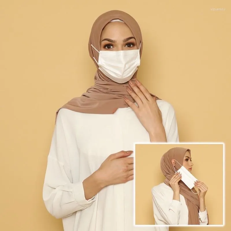 Etniska kläder 180 80 cm kvinnor Premium Instant Cotton Jersey Hijab Scarf With Ear Hoop Wear Masks Pinless Headsvesves