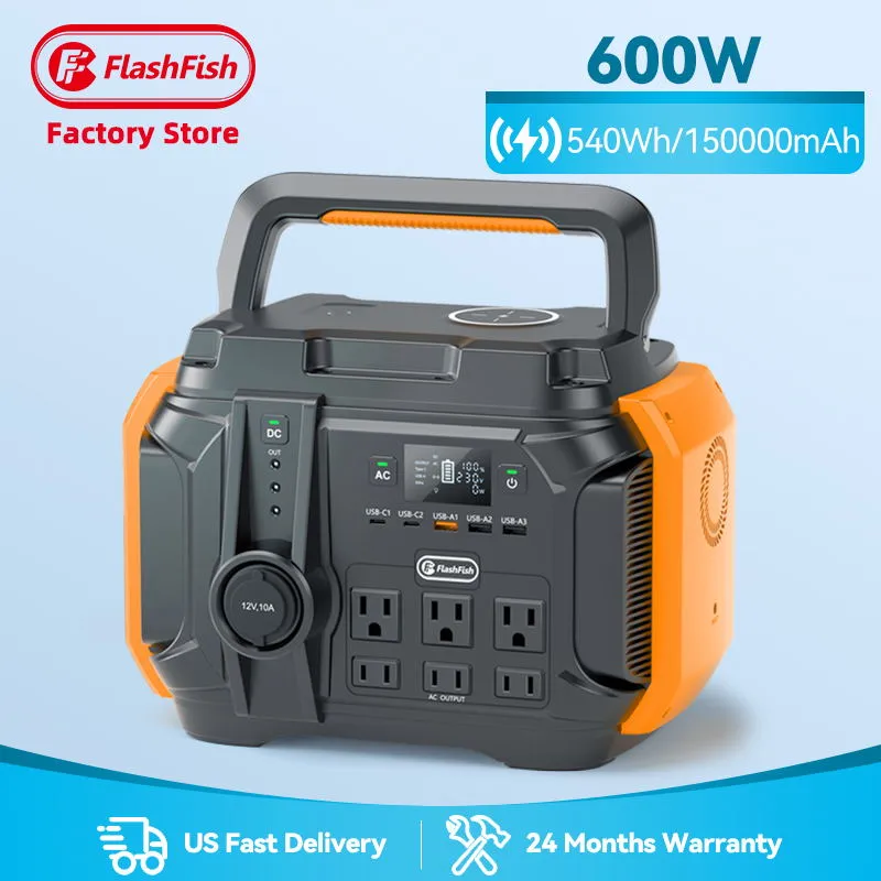 Flashfish Hot Selling Custom Logo Wireless Charging Battery 600 Watt Solar Generator Banks levererar 600W Portable Power Station för utomhus