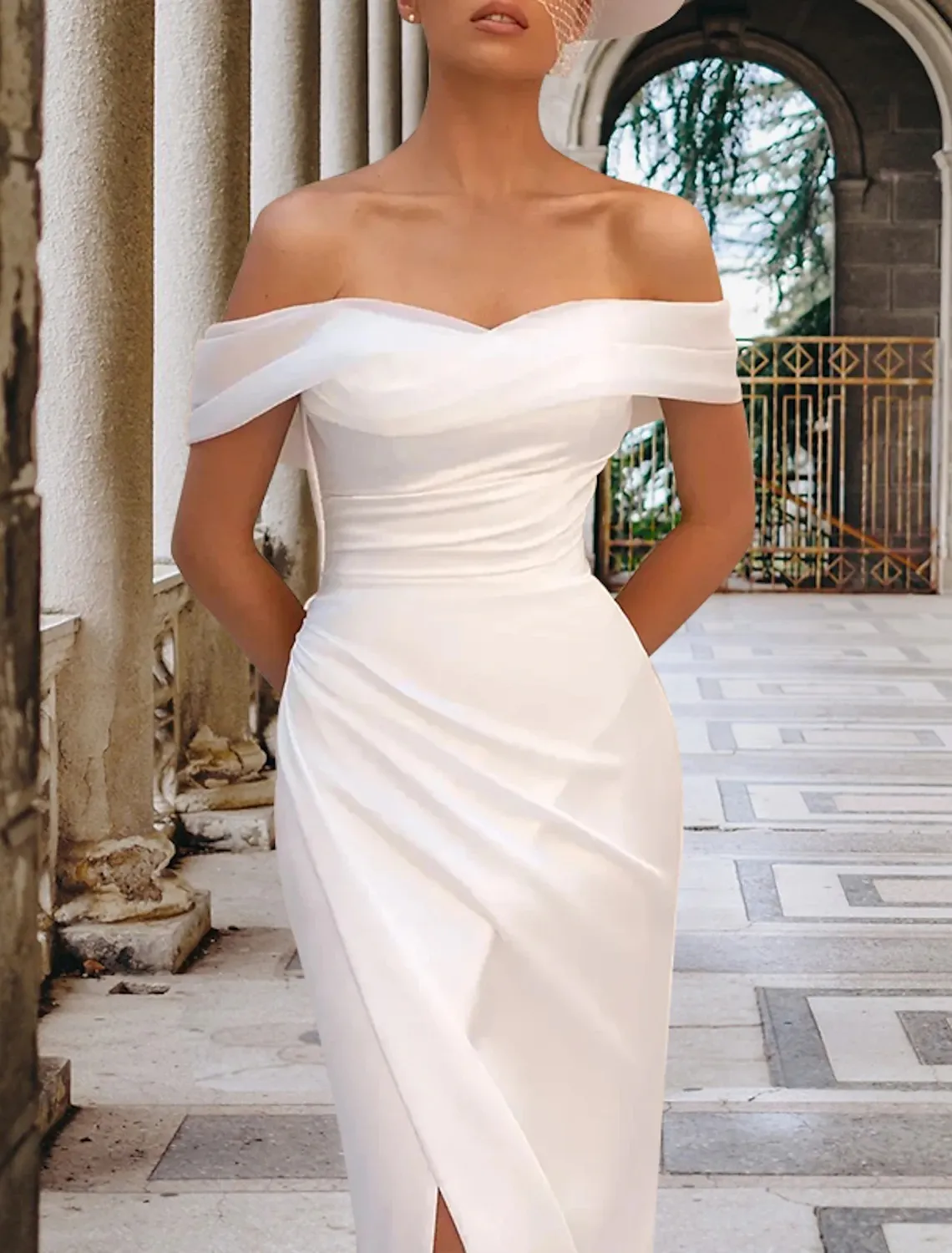 Mermaid Satin Organza Wedding Dress with Detachable Train Off Shoulder  Split Front Bridal Gown from Dhgate Mermaid Wedding Dresses - price 134.68