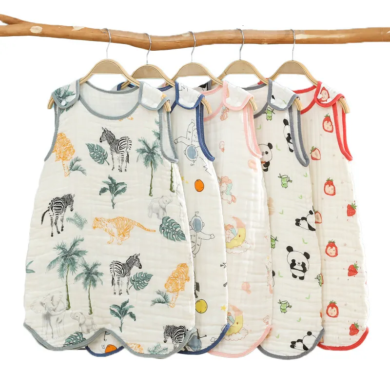 Sacos de dormir Bebé Verano Musline Sin mangas Manta usable infantil Chaleco suave Saco de dormir de algodón Pijama Ropa de dormir para niños pequeños 230601