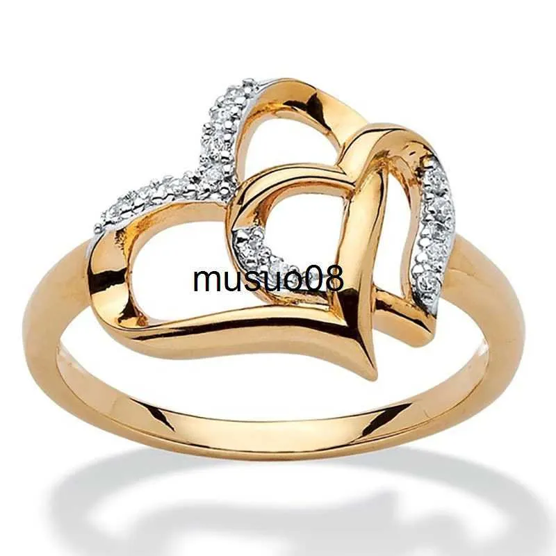 Elegant Womens Openwork Heart Ring Double Interlocking Design