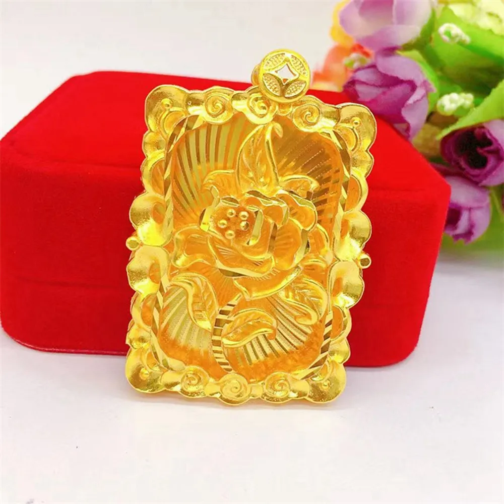 Pendentif femme forme carrée grande fleur Design véritable or jaune 18 carats rempli femmes élégantes bijoux cadeau