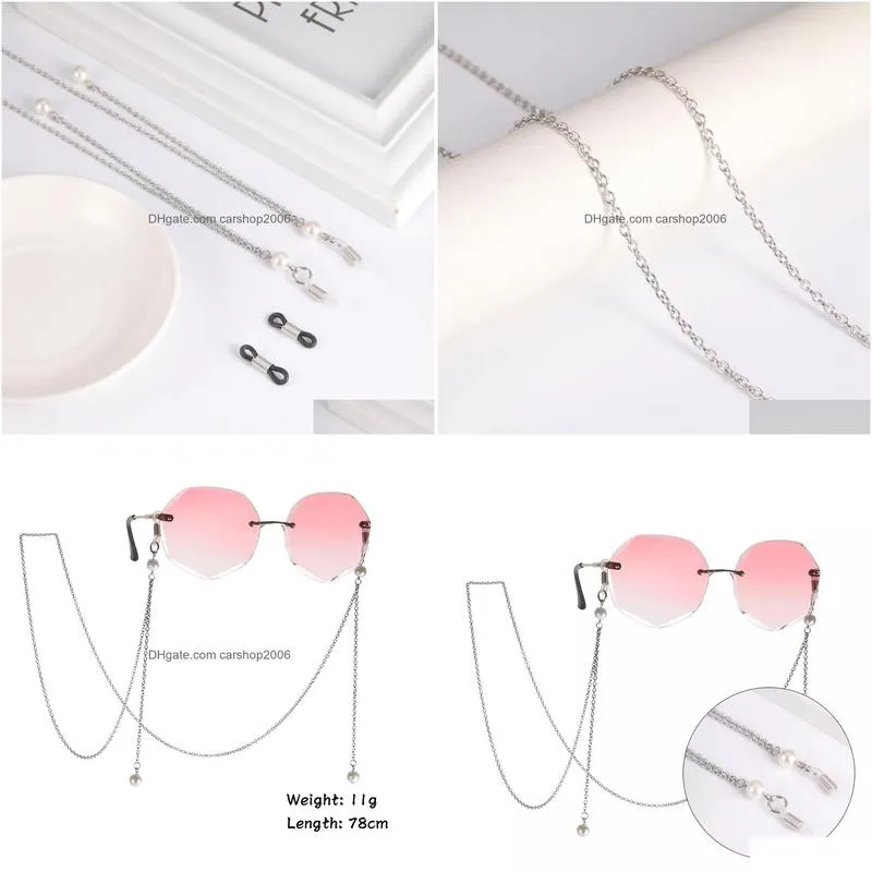 Eyeglasses Chains Stainless Steel Hanging Neck Holder Glasses Chain Simated Pearl Pendant Charm For Sunglasses Straps Women Gifts Dr Dhejx