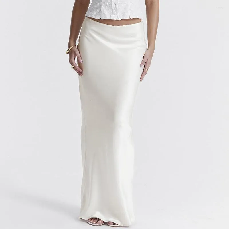 Rokken Suninheart Vrouwen Maxi Witte Rok Elegante Hoge Kwaliteit Kantoor Dame Satijn Met Voering Casual Zomer Collectie