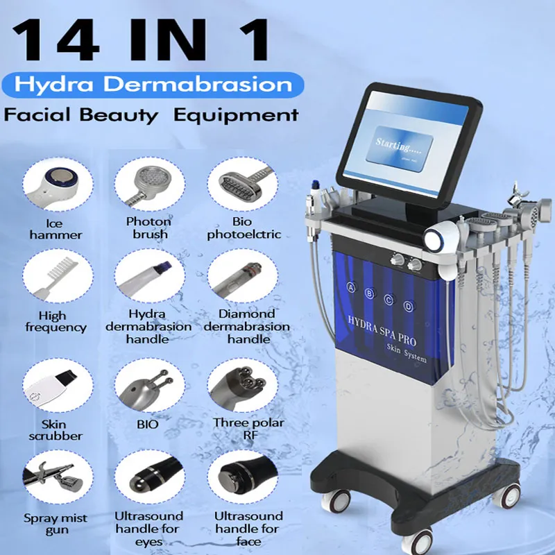 Tratamento de acne de radiofrequência LED LED Ultrassom Skin Care Equipment Spa Equipamento Hydra Water Oxygen Spray Gun Hydrofacial Diamond Microdermoabrasão