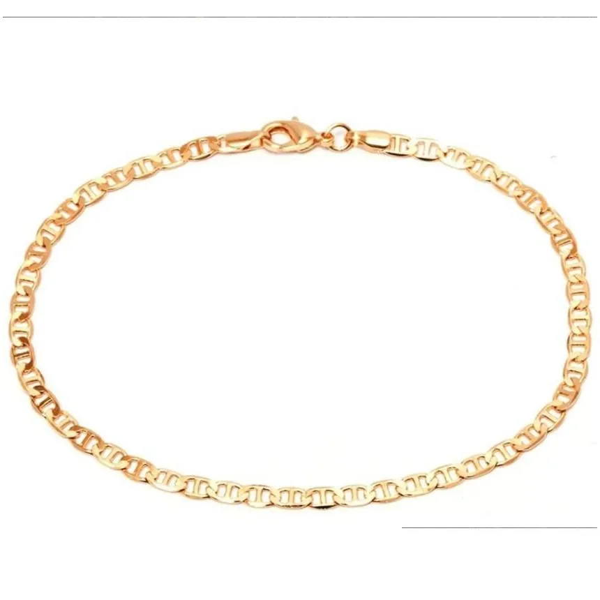 Anklets 4Mm Mariner Link Chain Gold Color Anklet 9 10 11 Inches Cuban Ankle Bracelet For Women Men Waterproof Kirk22 Drop Delivery Je