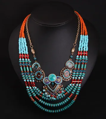 Chains Ethnic Exaggerated Decorative Necklace Accessories Beaded Multi-layer Bohemian Sweater Chain Jewelry_voghion.com