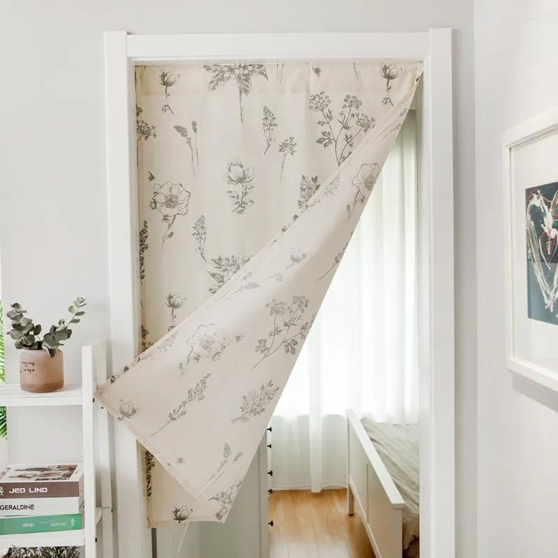 Curtain YOUZI Floral Hanging Door Cotton Linen Half Partition Curtains Home Decor For Bedroom Living Room Kitchen