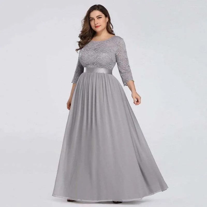 Casual Dresses Spring Summer Croped ärmar Evening Women Long Dress Slim Elastic Midje spets bröllopsstygn Bankettfest