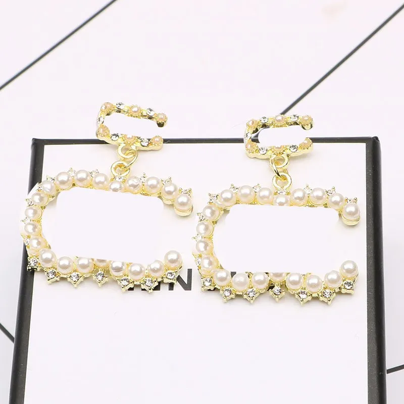 PlATE 925 Srebrna luksusowa marka projektantów Listy Stud Geometryczne słynne kobiety okrągłe kryształowy kryształ perłowy kolczyki przyjęcie weselne wisiorek
