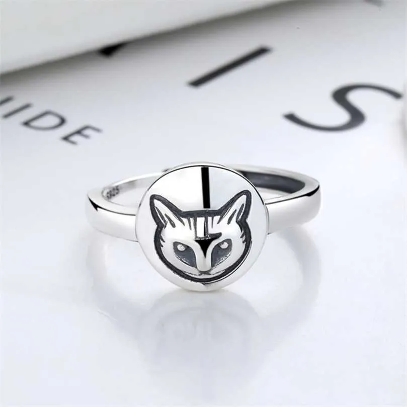 50% de réduction bijoux de créateur bracelet collier bague 925 marée tête de chat simple Sterling bague minoritaire polyvalent femme