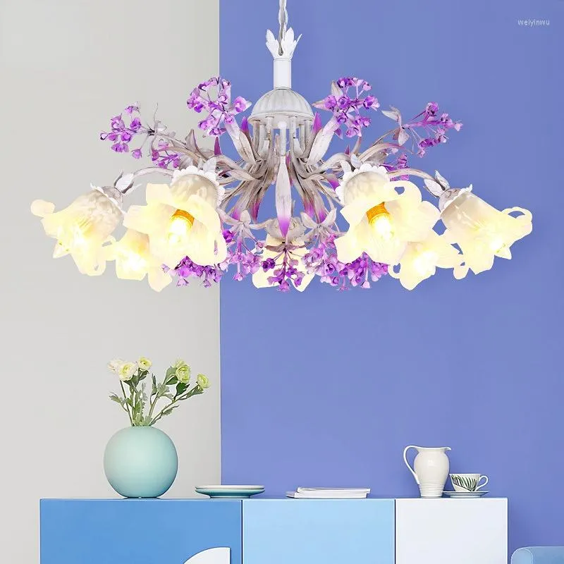 Chandeliers Purple Lavender Creative Bedroom Chandelier Lamp In The Living Room Dining Lamps Korean Romance Flowers Flower