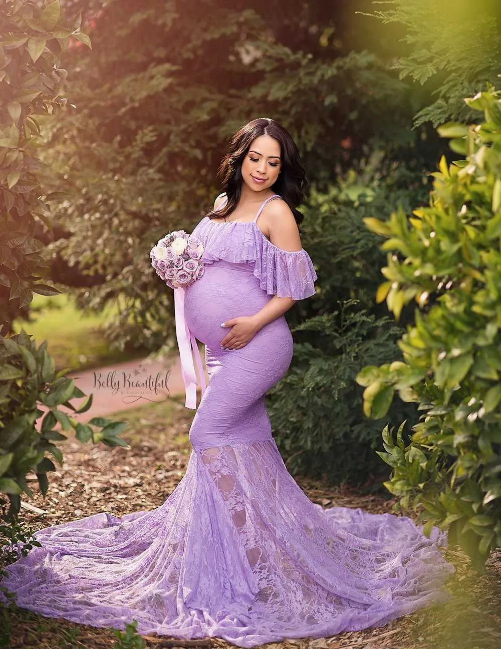 Lace Fancy Women Dress Maternity Photography Props Off Shoulder Pregnancy Dresses Ruffles Maternity Gown Clothes For Photo Shoot (1)