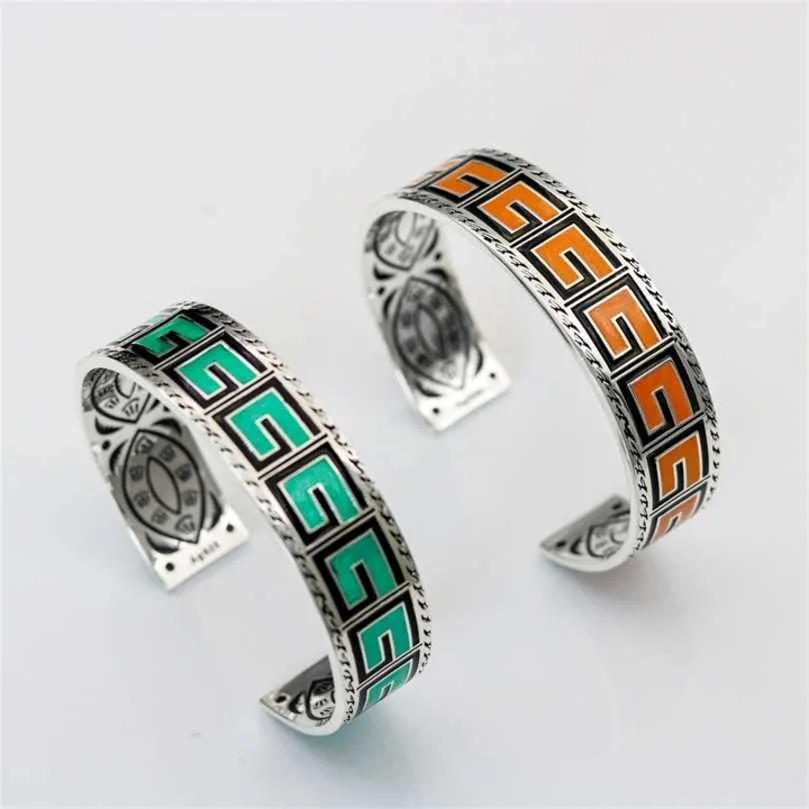 50% de desconto em joias de grife pulseira colar anel quadrado largo Laranja Verde Esmaltado Casal Pulseira