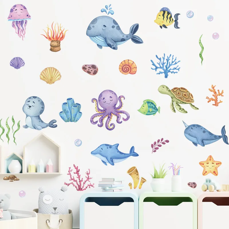 Ocean Themed Sea Animals Wall Stickers For Kids Bedrooms, Living Room