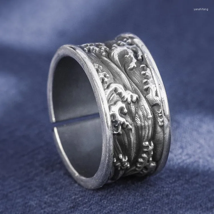 Cluster Anneaux Antique Solide 999 En Argent Sterling HOMMES Hommes À La Main Spindrift Biker Anneau Bijoux Cadeau A4554