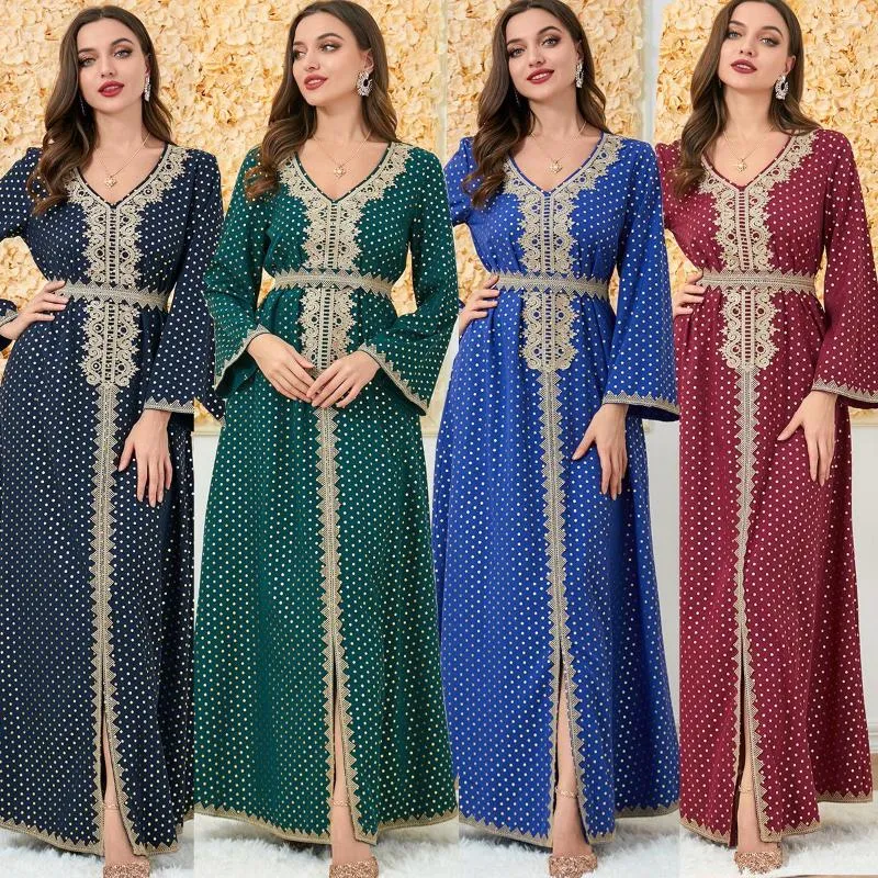 Etniska kläder Kaftan Muslin Abaya för kvinnor V-ringning Lång klänning Premium Autumn Sleeve Basic Fashion Women's Female