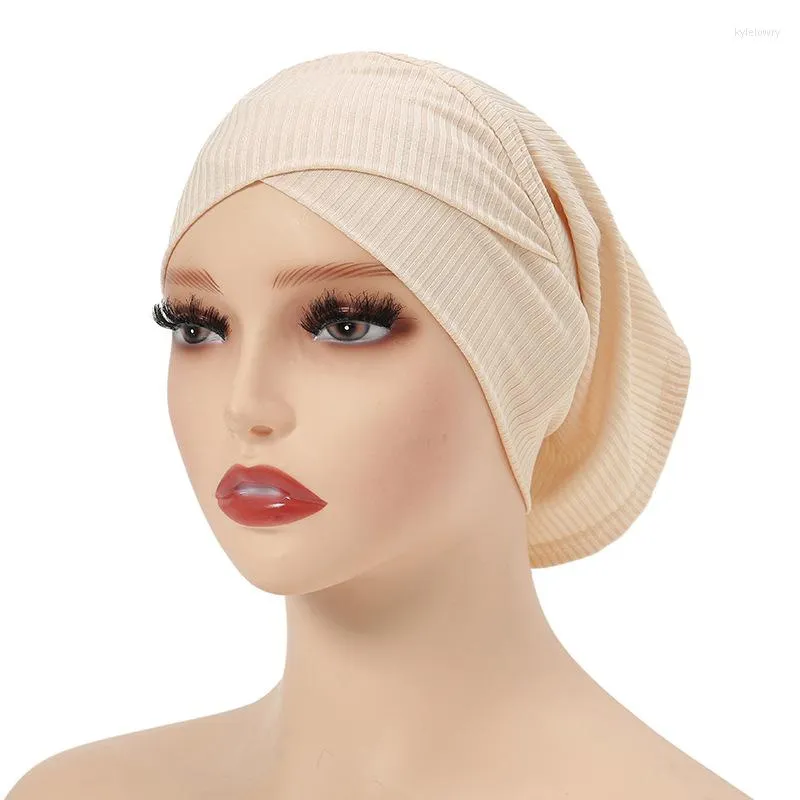Etniska kläder Kvinnor Muslimsk gängad modal bomullströja Cap pannan Cross Hat Plain Soft Hijab Fashion All-Match Elastic Base pannband