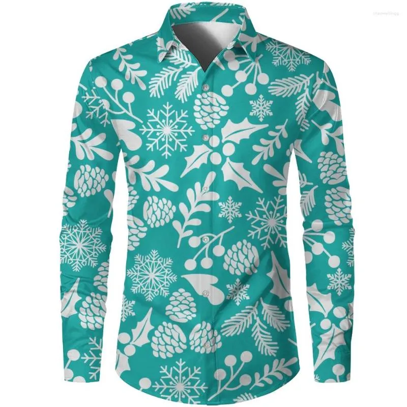 Mäns avslappnade skjortor Julstil Elements Men's 3D Printed Hawaiian Lapel Button Down Shirt Formell långärmad vår sommar