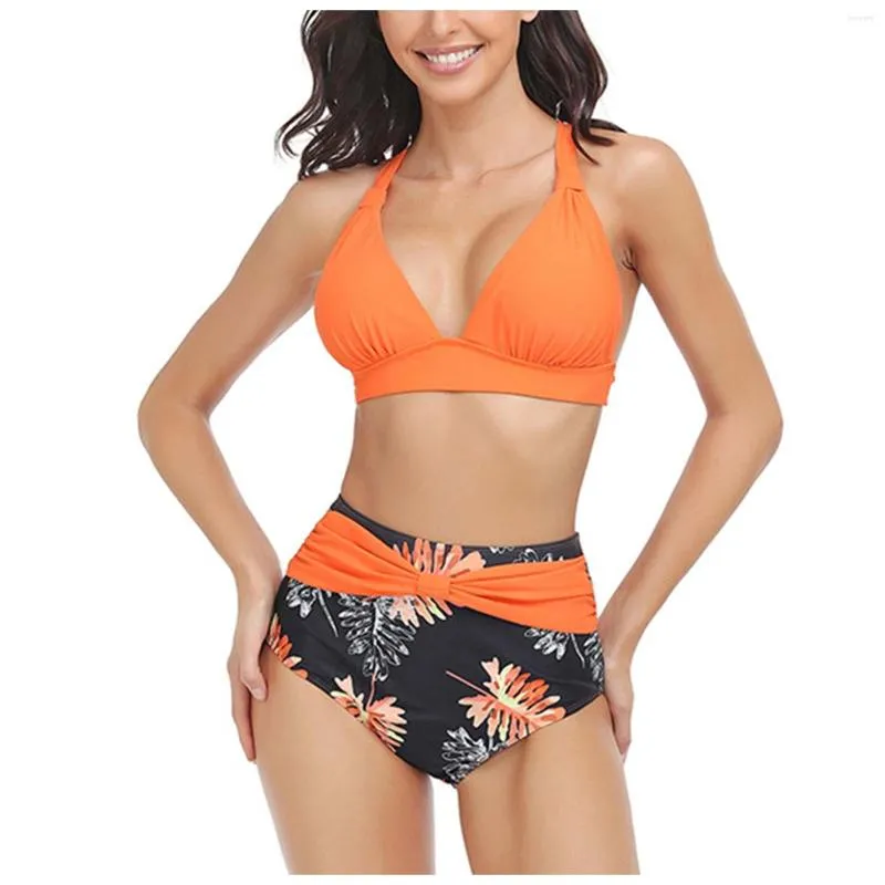 Women's Swimwear High Waist Bikinis Folds Plus Size Swimsuit 2023 Push Up Tie Dye Print Bathing Suit Women Strap Bikini Set Beach