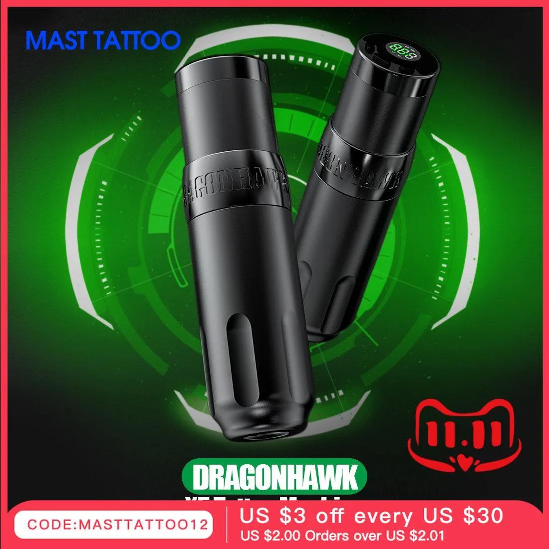 Makine 4.0mm Dragonhawk X5 Kablosuz LED Ekran Döner fırçasız motor dövme Hine Kalem Pil Vücut Sanat Makyajı Kalıcı Aksesuarlar