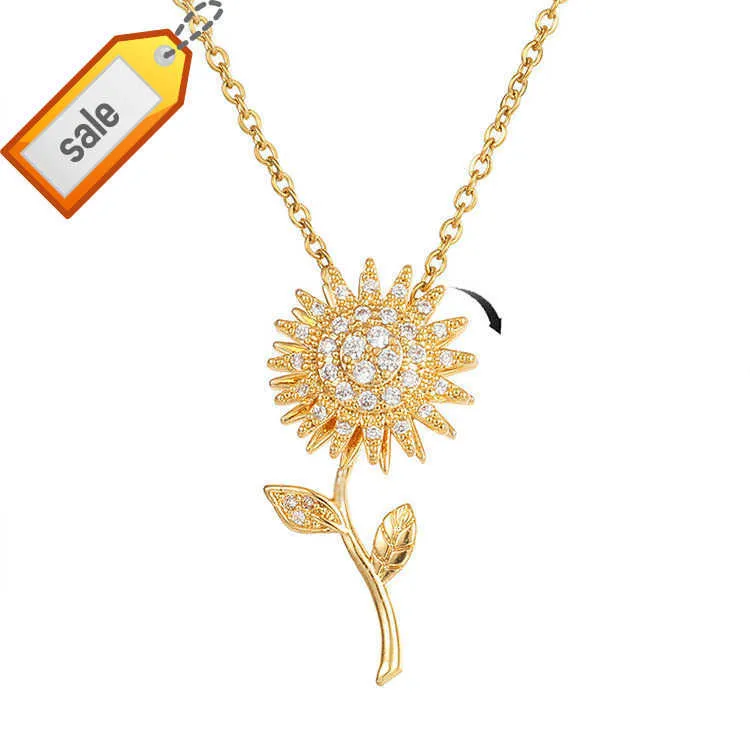 G2017 Sun Flower Rotating Pendant Necklace Gold Clavicle Chain Relieve Stress Spinning Sunflower Necklace For Women Jewelry