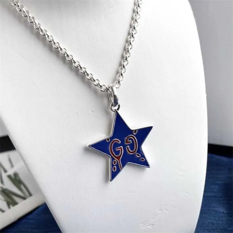 50% de descuento en joyería de diseñador, pulsera, collar, anillo, Chaopai 925, hip hop personalizado, versátil, clásico, estrella de cinco puntas, esmalte azul