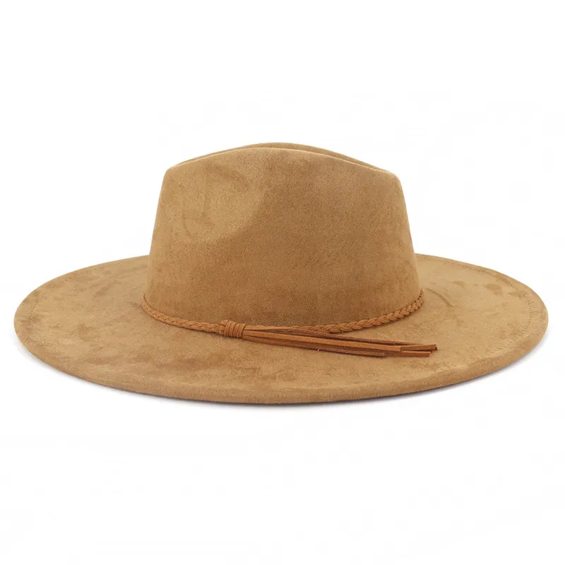 Suede Top Hat 9.5cm Wide Brim Fedora Hat Men Women Autumn Winter Felt Jazz Hats Classic Church Fedoras