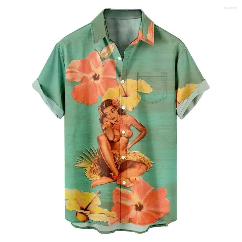 Męskie koszule plus size 2023 seksowne 3D cyfrowy wzór koszulki męskiej Retro Hawaiian Man Street krótkie rękawie luźne dla mężczyzn