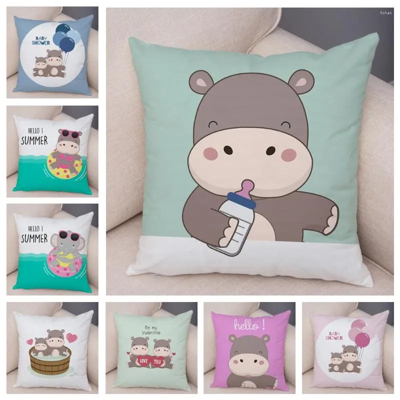 Pillow Case Cute Cartoon Baby Bottle Hippo Pillowcase Elephant Home Animal Cushion Cover Decor Sofa Car