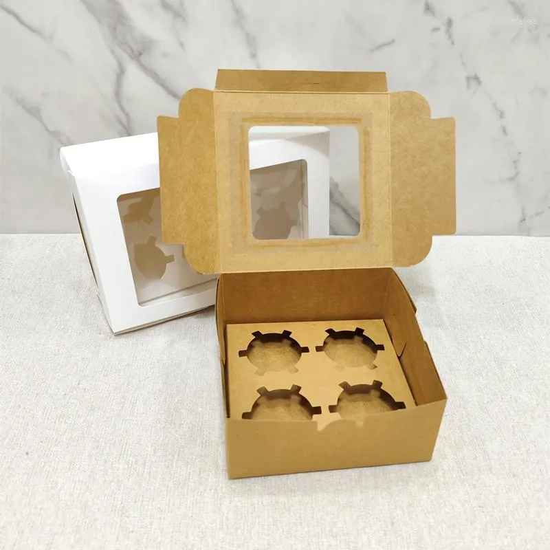 Embalagem para presente 5 peças/2/4/6/buracos cavidades mármore Kraft Cupcake Janela Muffin Biscoitos Doces Sobremesa Recipiente Festa de casamento Aniversário