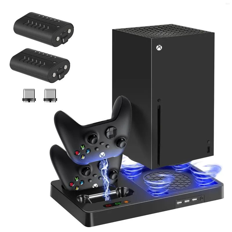 Controladores de jogo para console Xbox Series X, base de resfriamento, ventilador, com sucção magnética, controlador de carga dupla, 2 baterias, acessórios
