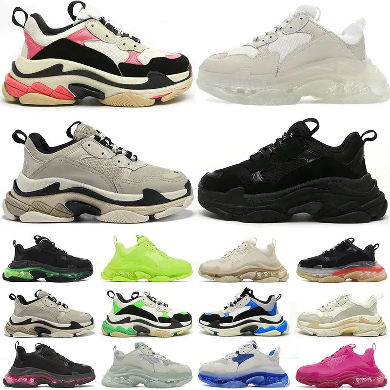 Triple S Sapatos Casuais Masculino Feminino Designer Plataforma Tênis Paris Clear Sole Trainer Back Branco Cinza Vermelho Turquesa Neon Luxo Triple-S Daddy Shos Mens Trainers x62