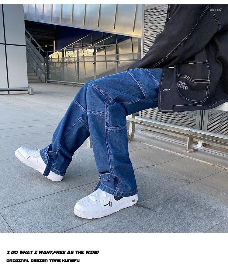 Męskie spodnie męskie dżinsy szerokie nogi jeansu dżins dżins