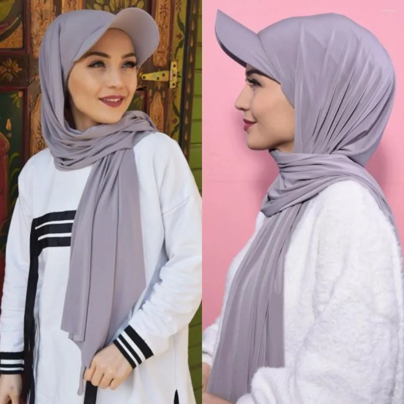 Vêtements ethniques femmes musulmanes coton Jersey Hijab avec casquette de Baseball été sportif instantané Hijabs prêt à porter sous Bonnet foulard