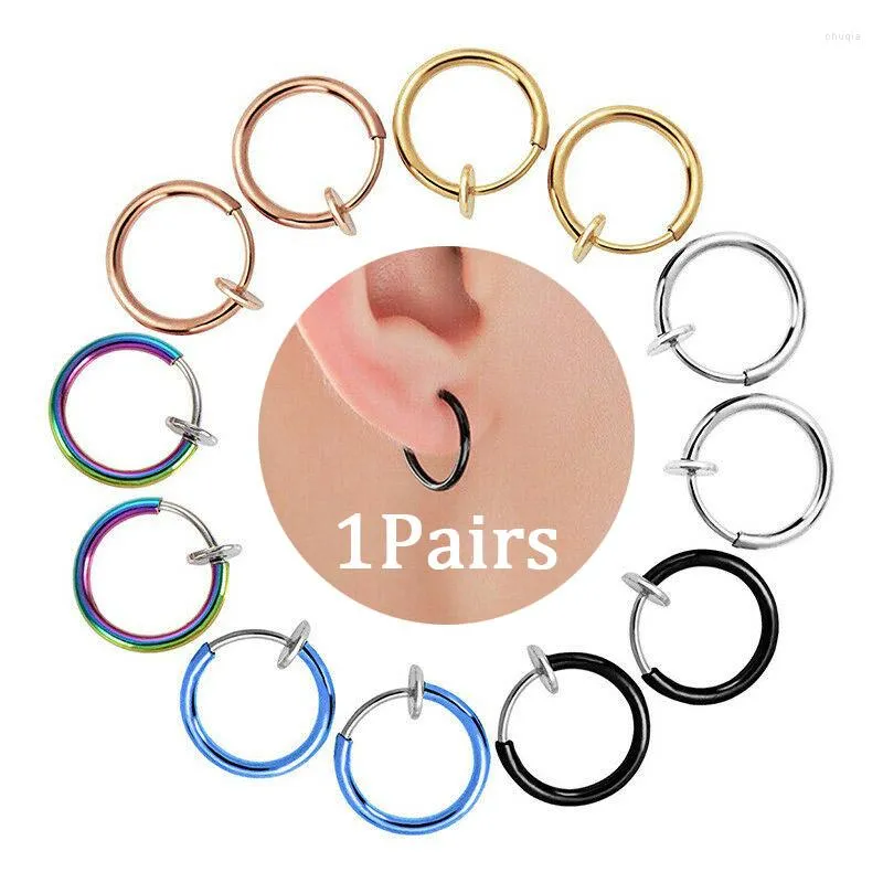 Body Jewelry 1Pairs Punk Goth Earrings Titanium Retractable For Women Septum Clip On Nose Lip Ear Fake Piercing Rings Stud