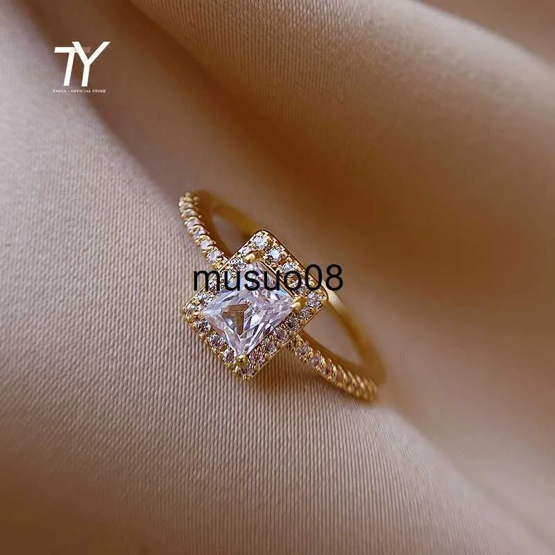 Band Ringe Exquisite Einfache Quadratische Zirkon Gold Farbe Offene Ringe Für Frau 2022 Gehalt Goth Schmuck Hochzeit Party Mädchen Luxus student Ring J230602