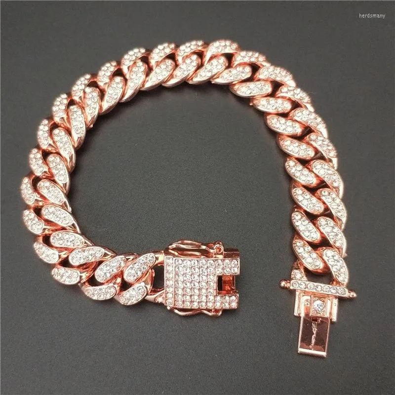 Charm Armbänder Dicke kubanische Kette Herrenarmband auf der Hand Mode böhmischer Kristall eingelegter Titanstahl Zubehör Schmuck2023