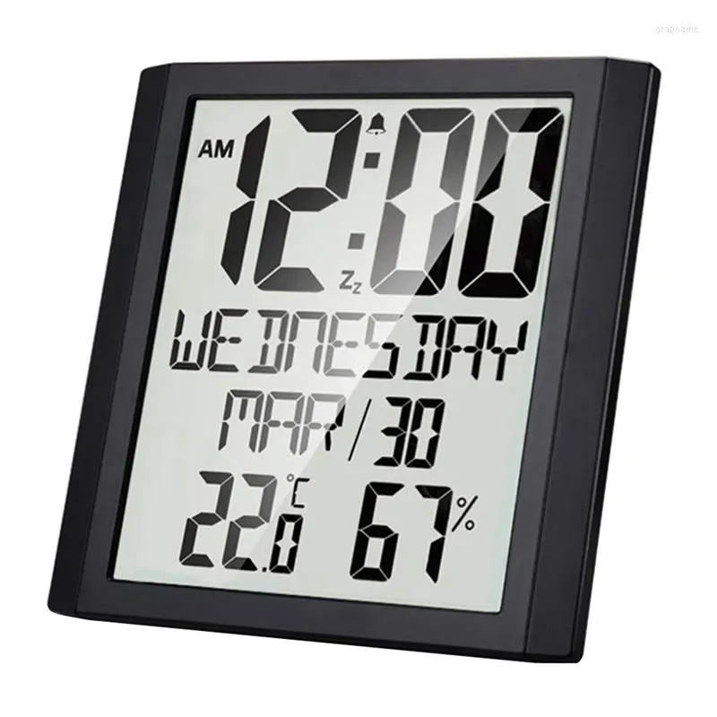 Wall Clocks Digital Clock With Temperature & Humidity 8.6 Inch Large Display Time/Date/Week Alarm For Home Office