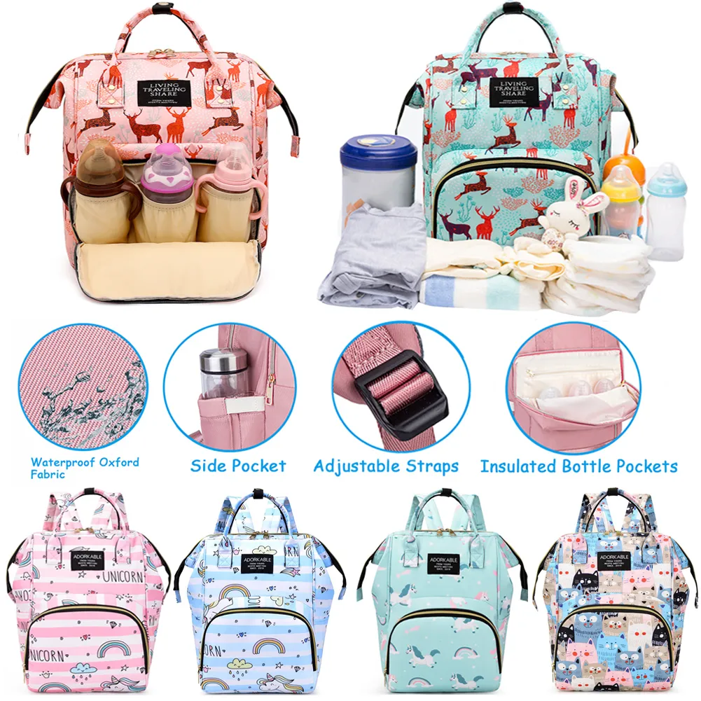 Diaper Bags Fashion Mommy Bag Rainbow Ballon Cats Printing Large Capacity Travel Portable Nappy Milk Bottle Stroller Backpack 230601