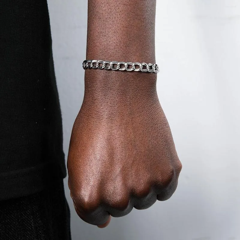 Link Bracelets US7 Mens 여성을위한 단순한 이중 링 스테인레스 스틸 체인 유니탄 손목 보석 선물 금속 힙합 커플