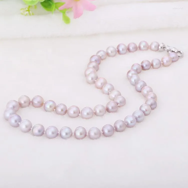 Choker oshuer hög kvalitet 8-9mm lt violet barock halsband naturlig vit sötvatten pärla för val present kvinnor smycken