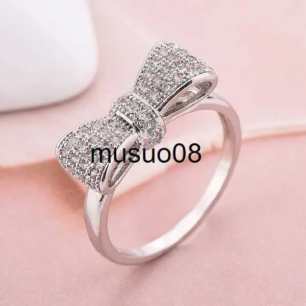 Band Rings Delysia King Trendy Women's Bowknot Simplicity High-grade Crystal Wedding Bride Princess Engagement Ring Size 5 6 7 8 9 10 11 J230602