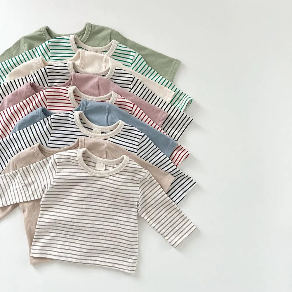 Magliette Primavera Baby Magliette Neonate T-shirt a righe con base a righe Ragazzi Top in cotone con scollo tondo 230601