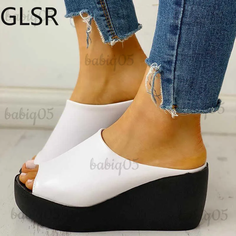 Slippers Summer Women Slipper Wedges Leather Slip on Casual Beach Slides Platform Ladies Shoes Height Increasing Chunky Zapatos De Mujer T230602