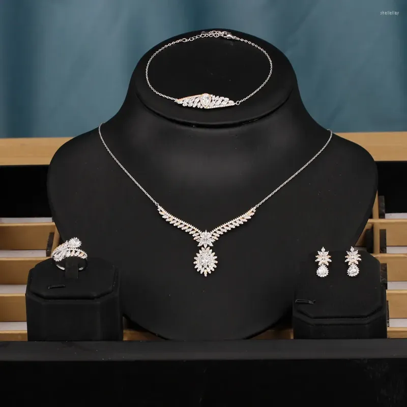 Collier boucles d'oreilles ensemble mariée parler liquidation vente 4 pièces bijoux de mode haute qualitécubique zircone colliers Bracelet anneau