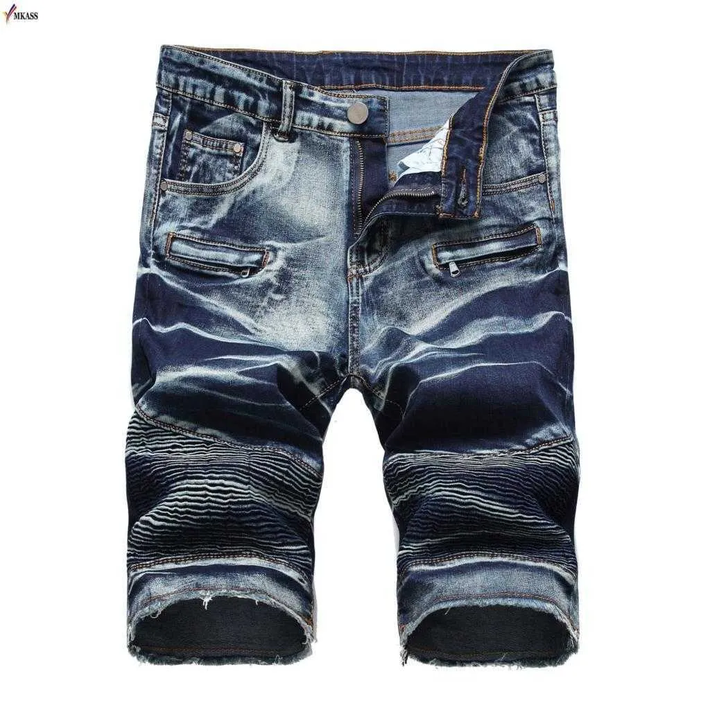 2018 New Summer Denim Shorts Men Stretch Slim Fit Short Jeans Mens Designer Cotton Casual Distressed Shorts Knee Length Short