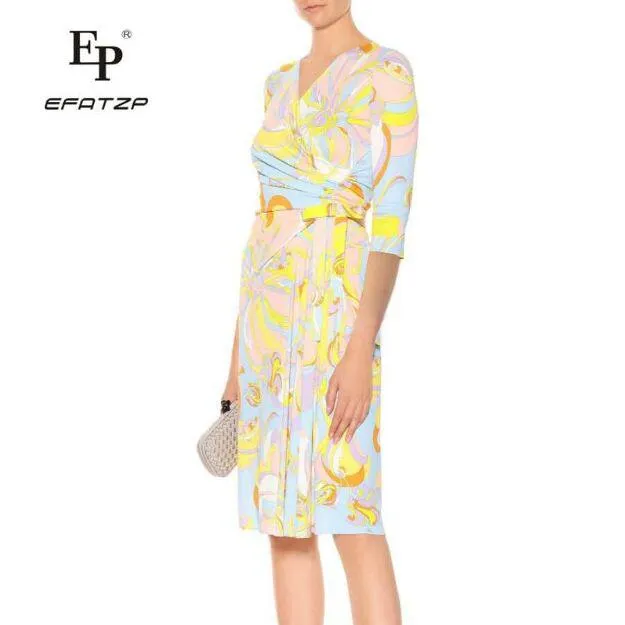 Dresses Efatzp Women's Summer Dress Half Sleeved Vneck Fashion Beautiful Leisure Stretch Silk Knitted Slim Dresses